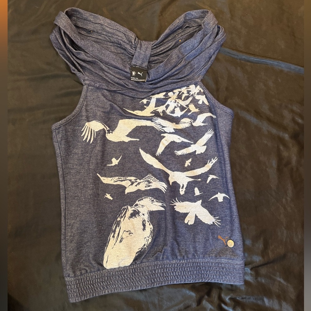 PUMA X MIHARA YASUHIRO Raven Birds print Draped Tank Top